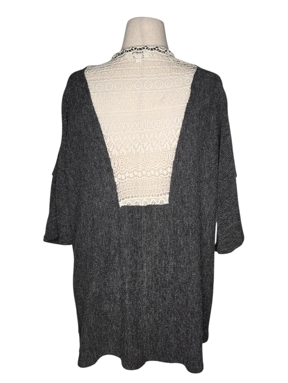 Umgee Gray Open Cardigan Lace Back Lightweight Knit Layer M/L Boho Casual